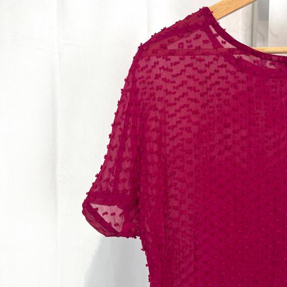 BODEN Sheer Silk Textured Swiss Dot Top Short Sleeve Blouse Dark Pink UK 8 US 4 - Picture 6 of 8